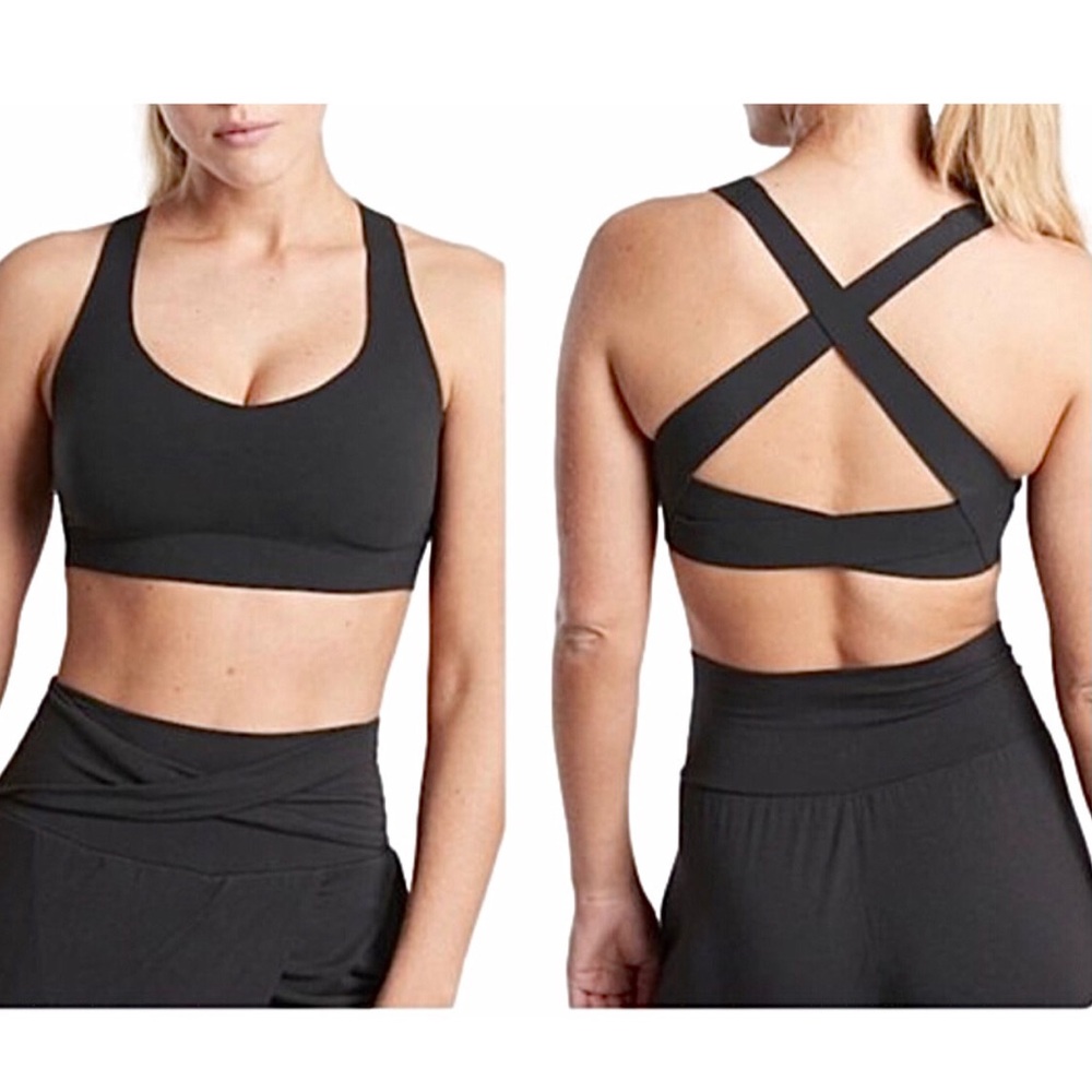 ATHLETA Pirouette Bra Black Cross Back Straps